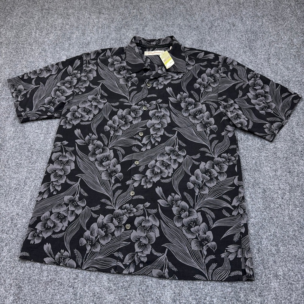 NEW Tommy Bahama Silk Camp Shirt Men's M Black Floral Chateau Shadow Button Up